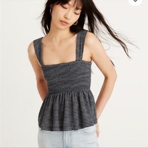NWT Madewell Texture & Thread Smocked Peplum Tank Top in Stripe Size Small